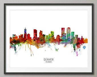 Denver Skyline Colorado, Cityscape Painting Art Print Poster CX (6570)