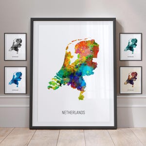 Carte des Pays-Bas, aquarelle, impression d'art, affiche MX (10895)
