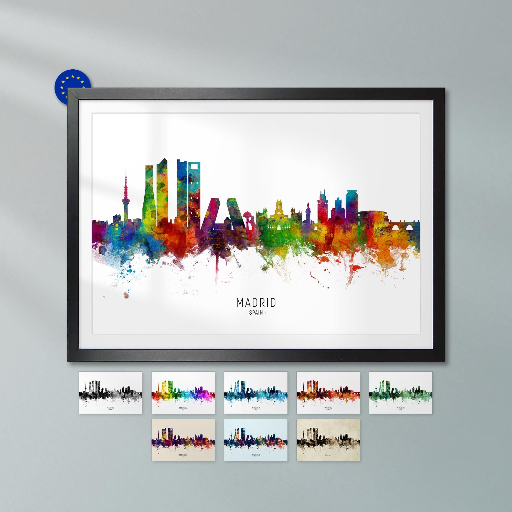Buy Madrid Skyline Spain, Poster Print Cityscape Art ZX (6510