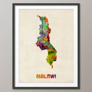 Malawi Aquarell Landkarte, Kunstdruck (1030)