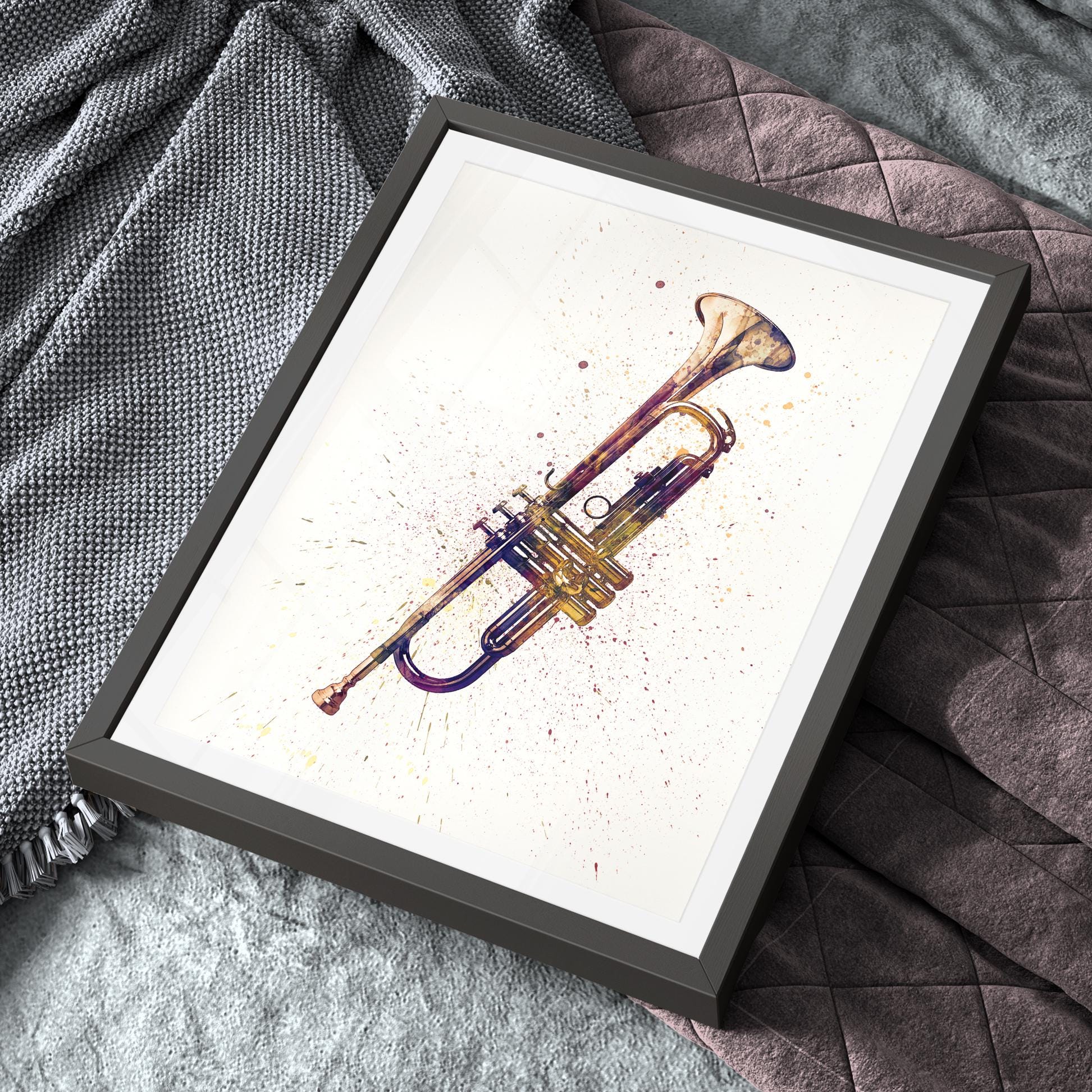Trumpet Music Instrument, Abstract Watercolor - Art Print Poster
