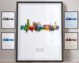 Póster con retrato artístico del horizonte de Bochum, Alemania - PX (26558)