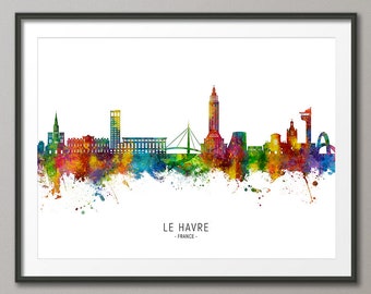 Le Havre Skyline France, Cityscape Painting Art Print Poster CX (26025)