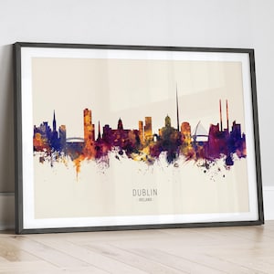 Dublin Skyline Ireland, Cityscape Painting Art Print Poster LX (14963)