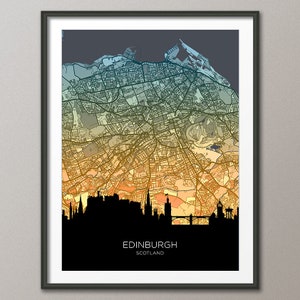 Carte d'horizon d'Édimbourg en Écosse, affiche imprimée paysage urbain (32280)