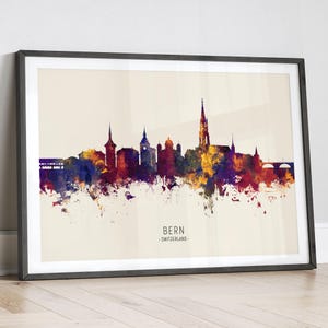 Bern Skyline Switzerland, Cityscape Painting Art Print Poster LX (15179)