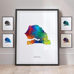 Carte du Sénégal, aquarelle, impression d'art, poster MX (10930)