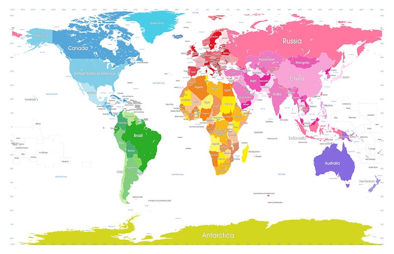 Political Map of the World Map Art Print 24x36 Inch 914 - Etsy