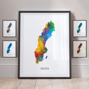 Sweden Map, Watercolour Painting Art Print Poster MX (10948)