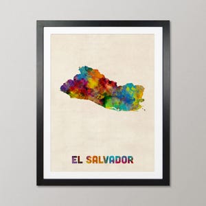 Carte du Salvador, affiche imprimée d'art aquarelle, décoration murale de voyage à la campagne - JM (1766) image 1