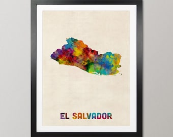 Mapa de El Salvador, póster con impresión artística en acuarela, decoración de pared para viajes por el país - JM (1766)