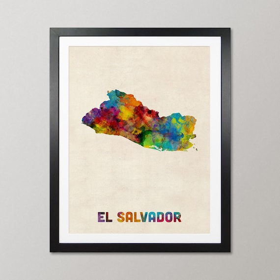 El Salvador Map, Watercolour Art Print Poster, Country Travel Wall Decor - JM (1766)