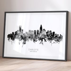 Charlotte Skyline North Carolina, Cityscape Painting Art Print Poster BX (11553)