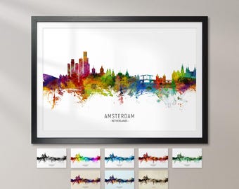 Amsterdam Skyline Netherlands, Cityscape Art Print Poster KX (6605)
