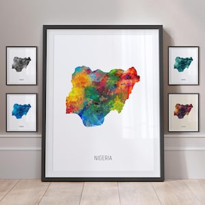 Póster con impresión artística de acuarela con mapa de Nigeria (MX) (10899)