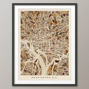 Carte de Washington DC, impression d'art de plan de rue de la ville (1569)