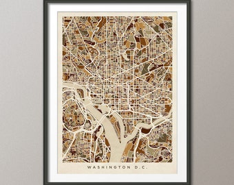 Mapa de Washington DC, impressão artística do mapa de ruas da cidade (1569)