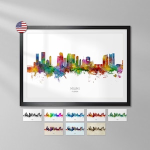 Póster con la silueta de la ciudad de Miami, Florida, impresión artística - YX (48178)