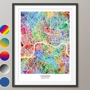 Londen kaart, Engeland stadskaart, aquarel Art Print Poster (31244)