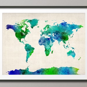 Carte aquarelle de la carte du monde, impression d'art WM (513)