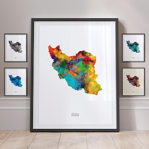 Póster con impresión artística de acuarela con mapa de Irán (MX) (10852)