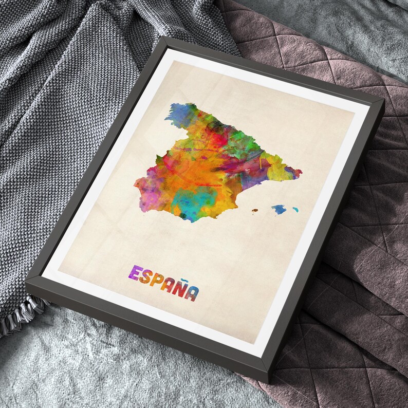 Spain Map Watercolour Art Print Poster, Country Travel Wall Decor - JM ((997) image 5