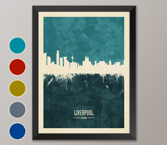 Liverpool Skyline, Liverpool Cityscape England, Watercolor Art Print Poster (4684)
