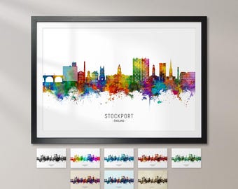 Stockport Skyline, Stockport England Cityscape Art Print Poster CX (23690)