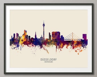 Düsseldorf Skyline Deutschland, Cityscape Painting Art Print Poster LS (15111)