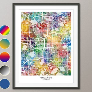 Orlando kaart, Florida stadsplattegrond, aquarel Art Print Poster (34345)