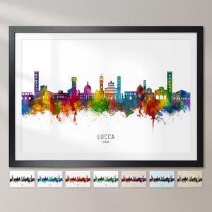 Lucca Skyline, Italië, stadsgezicht schilderij Art Print poster CX (27507)