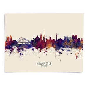 a watercolor painting of newcastle england skyline