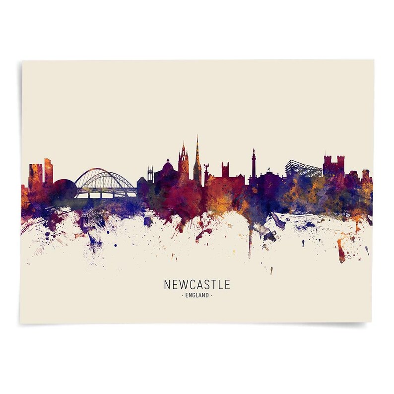 a watercolor painting of newcastle england skyline