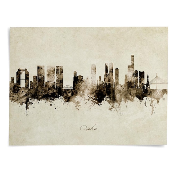 Osaka Skyline Japan, Cityscape Painting Art Print Poster CX (15591