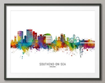 Southend-on-Sea Skyline England, Cityscape Painting Art Print Poster CX (21428)