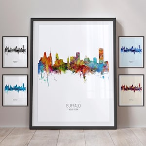 Buffalo Skyline, Buffalo New York Cityscape Art Print Poster Portrait PX (5024)