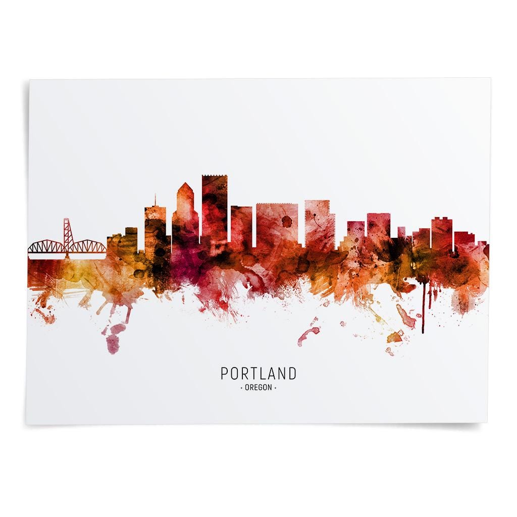 TUMOVO 3 Quadri Su Tela Portland Skyline - Stampe Artistiche Moderne, Pronti Da Appendere, 70x105 Cm - 3