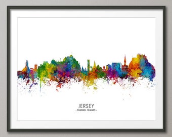 Jersey Skyline Channel Islands, Cityscape Painting Art Print Poster CX (9821)