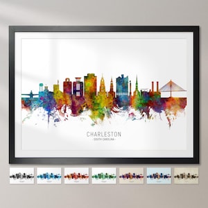 Skyline van Charleston, South Carolina, stadsgezicht schilderij Art Print poster CX (6616)