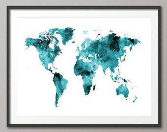 Watercolor Map of the World Map, Art Print (2400)