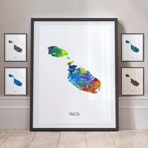 Malta Map, Watercolour Painting Art Print Poster MX (10881)
