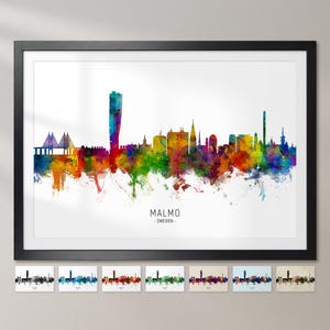 Ligne d'horizon de Malmö en Suède, affiche d'impression d'art peinture paysage urbain CX (6715)