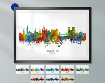 Inverness Skyline Scotland, Poster Print Cityscape Art ZX (6813)
