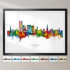 Póster con impresión artística de la pintura del paisaje urbano de Swindon, Inglaterra, CX (24105)