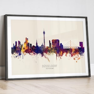 Dusseldorf Skyline Deutschland, Cityscape Painting Art Print Poster LX (15111)