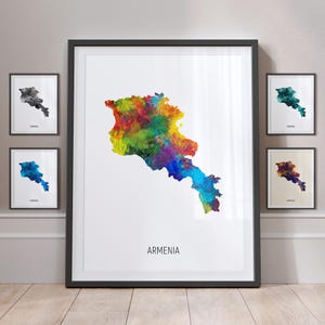Póster con impresión artística de pintura en acuarela con mapa de Armenia MX (10772)