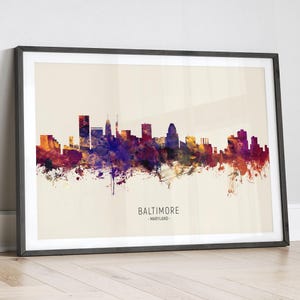 Baltimore Skyline Maryland, Cityscape Painting Art Print Poster LX (15043)