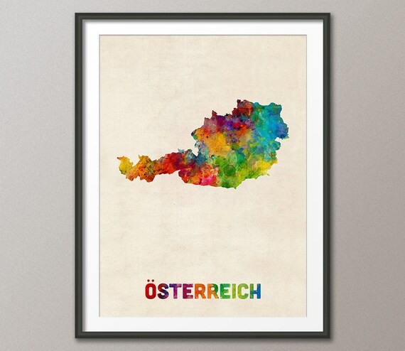 Austria Map, Österreich Watercolor Map, Art Print (1809)