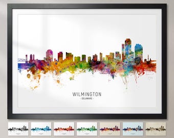 Wilmington Skyline Delaware, Cityscape Painting Art Print Poster CX (6733)