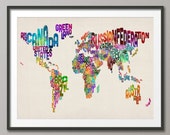 Typographic Text Map of the World Map, Art Print (889)